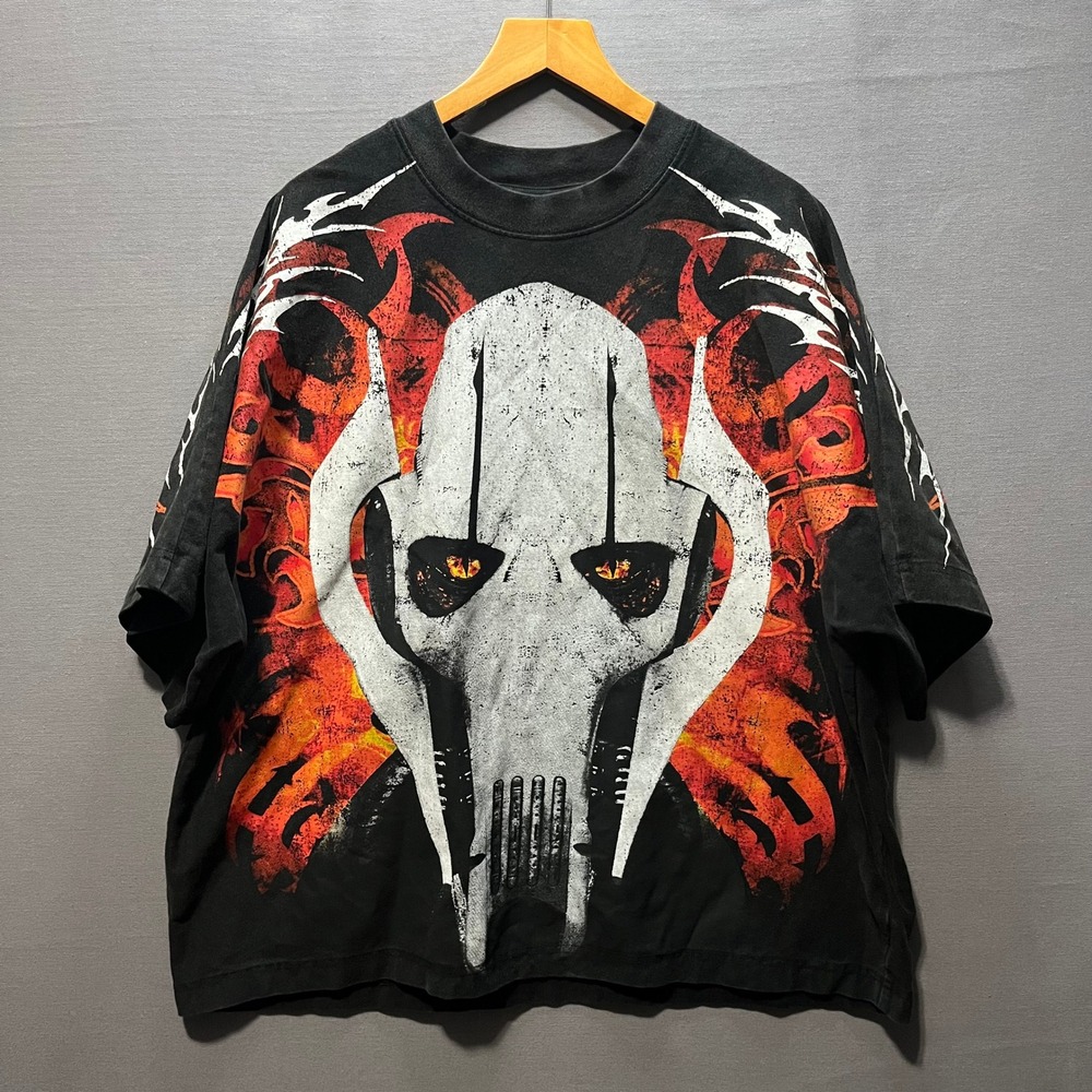 Star Wars Loiter General Grievous Graphic T-Shirt Black Boxy Fit Mens Large Y2K